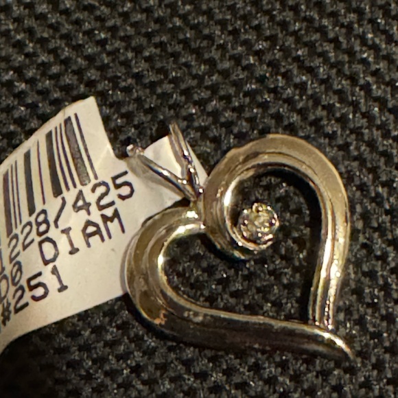 Jewelry - 10K White Gold Heart Pendant with Single Diamond Accent